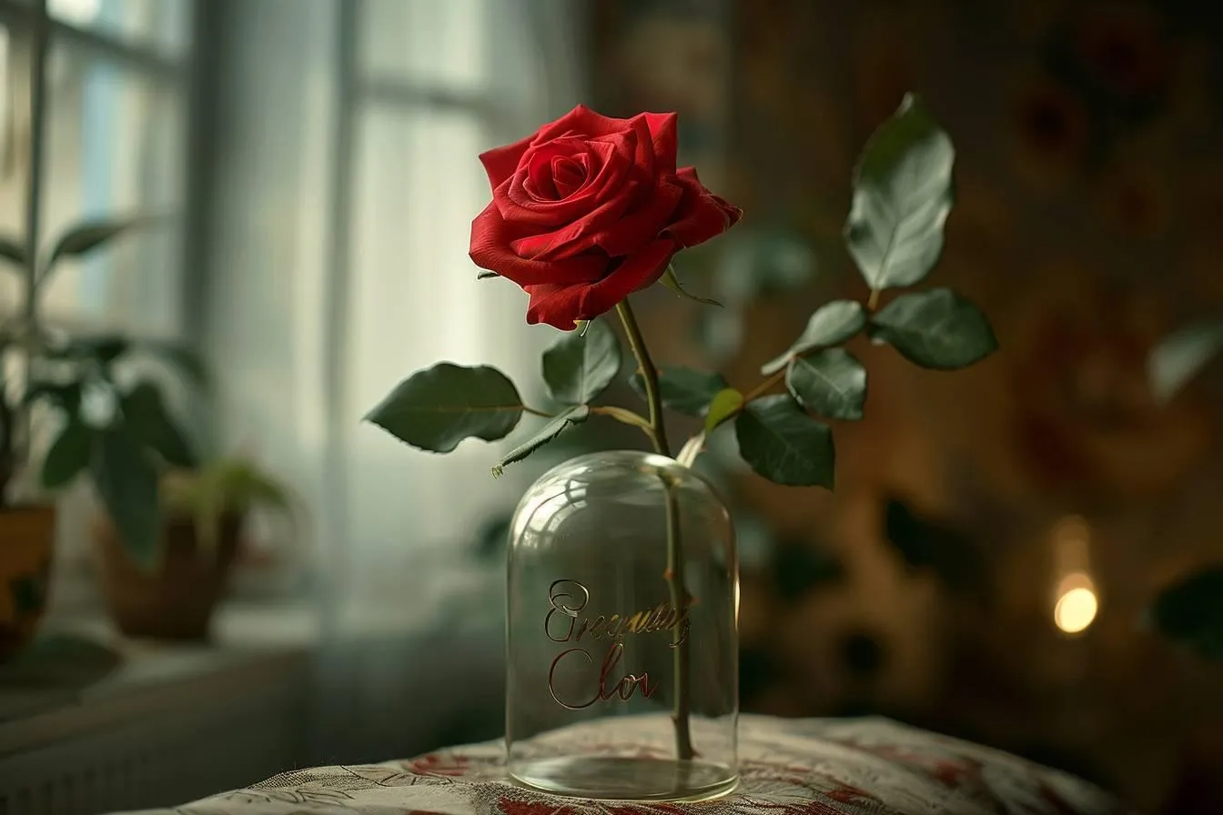 Rose éternelle sous cloche personnalisée : cadeau romantique et durable pour une déclaration d'amour unique